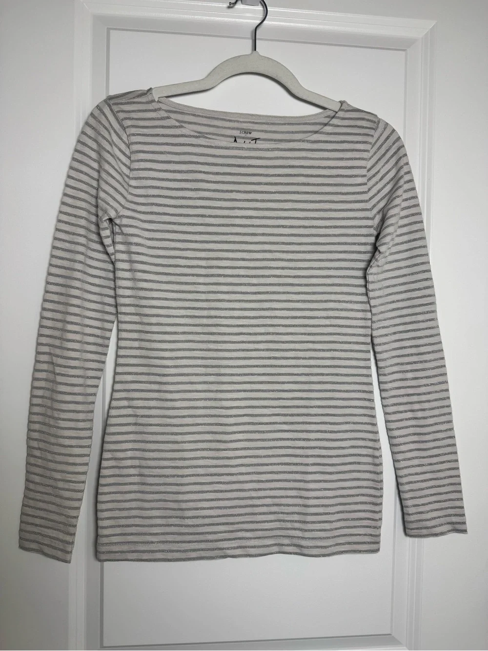 J. Crew Artist T long sleeve with metallic stripes white and gray XXS
